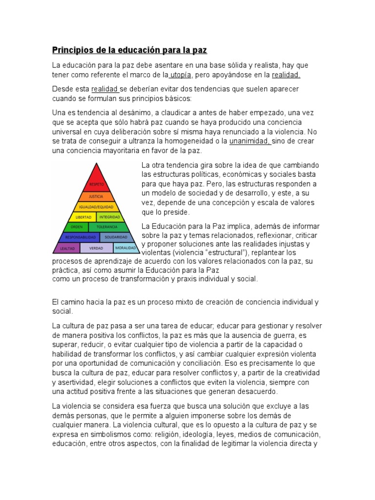 Principios de la Educación para la Paz | PDF | Paz | Violencia