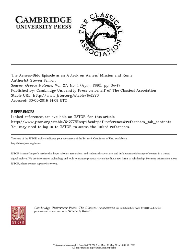 Farron The Aeneas Dido Episode As An Attack On Aeneas Mission And