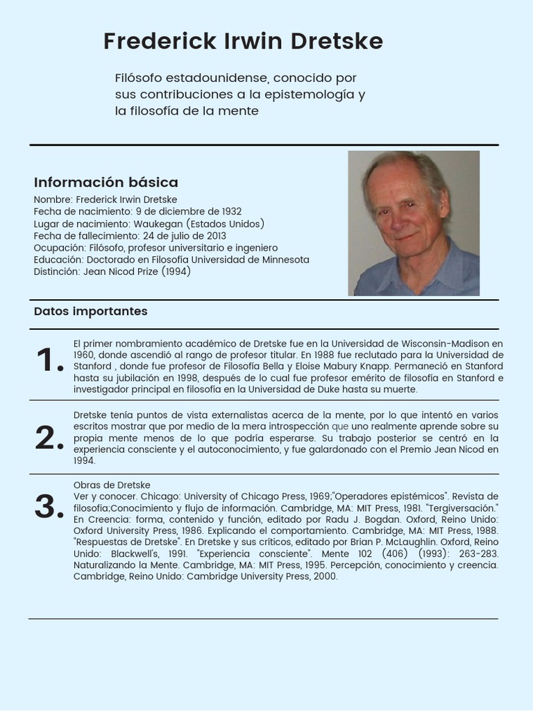 Frederick Dretske: Filosofía de la Mente y Epistemología | PDF | Teoria ...