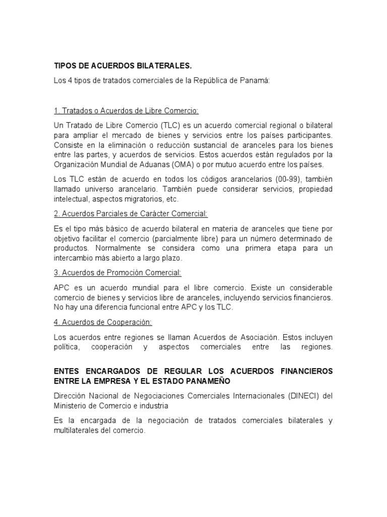 Tipos de Acuerdos Comerciales Bilaterales | PDF | Negocios | Derecho