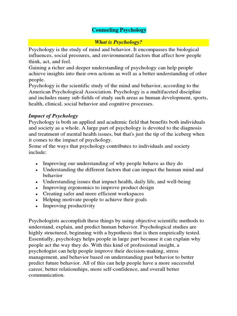 Counselling Psy Notes | PDF | Psychotherapy | Psychology