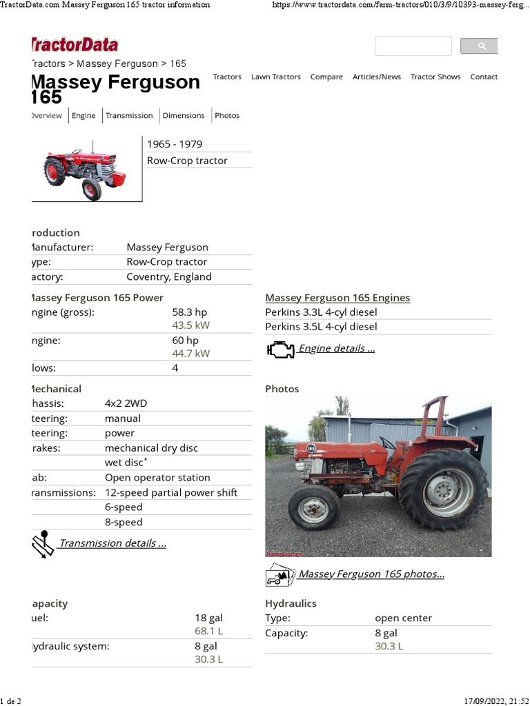 Massey Ferguson 165 Tractor Information | PDF | Tractor | Wheeled Vehicles