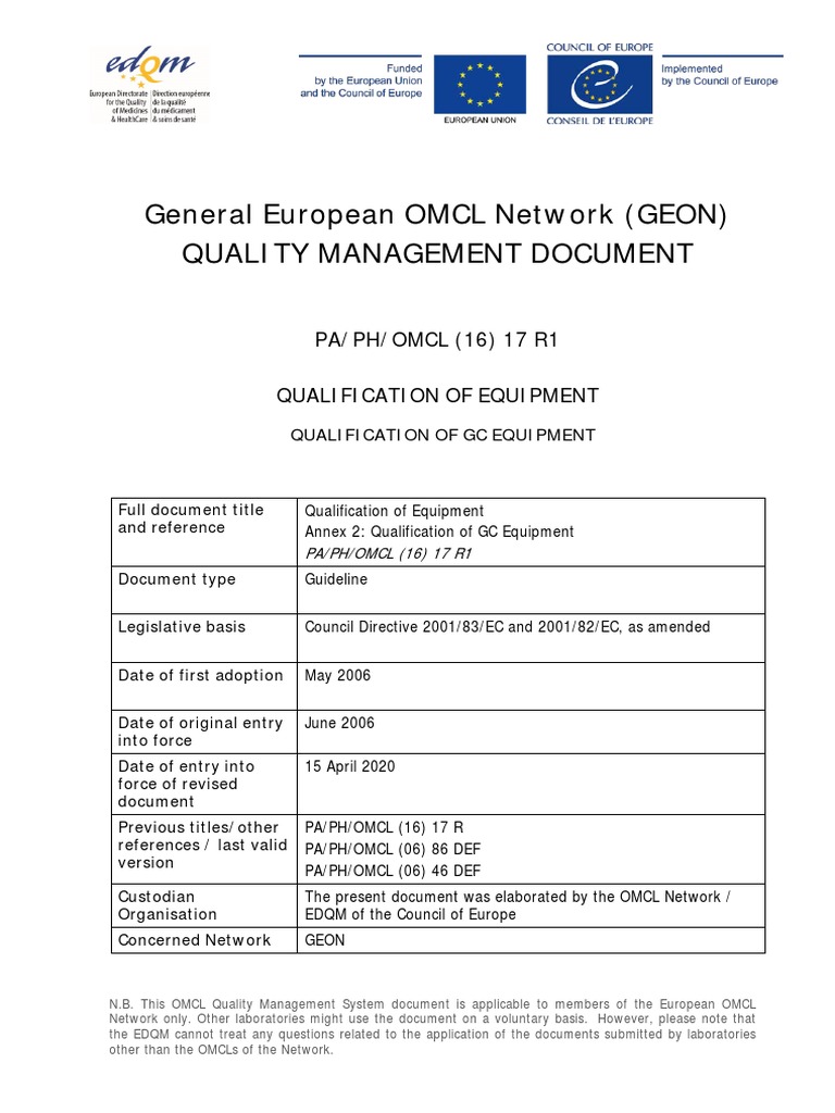 Qualification of Equipment Annex 2 Qualification of GC Equipment