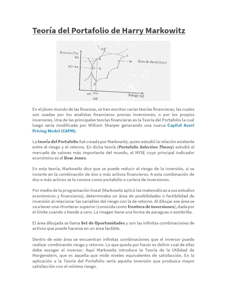 Teoría Del Portafolio de Harry Markowitz | PDF | Portafolio (Finanzas ...