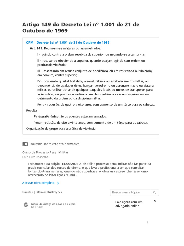 Crime de Motim no Código Penal Militar | PDF
