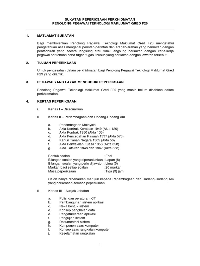 Sukatan Peperiksaan An Penolong Pegawai Teknologi Maklumat F29 Pdf