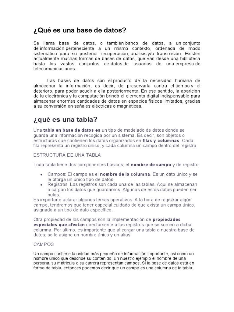 QU ES UNA BASE DE DATOS intelligence overview