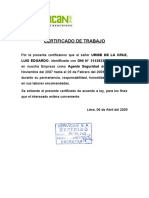 Certificado de Trabajo Servican Agente de Seguridad