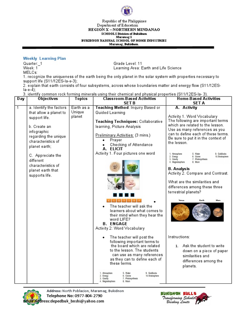 Grade 11 Earth and Life Science Plan | PDF