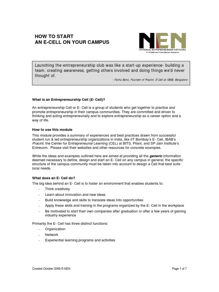 Start An E-Cell | PDF