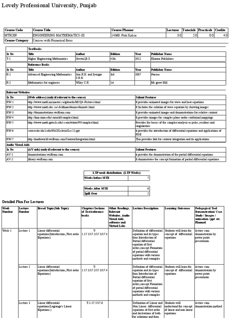Engineering Mathematics III Course Guide | PDF | Partial Differential ...