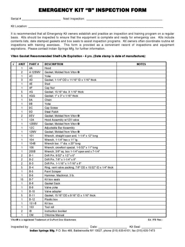 Emergency Kit B Inspection Checklist | PDF | Industrial Processes ...