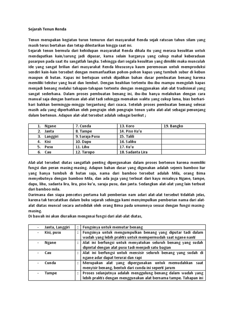 Sejarah dan Teknik Tenun Renda | PDF | Perjalanan | Kajian Bahasa Asing