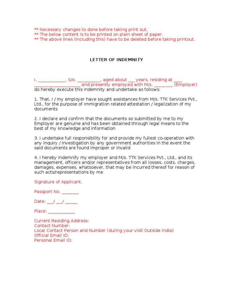 Letter of Indemnity | PDF