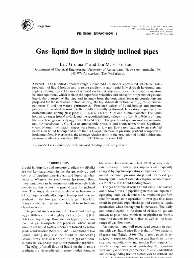 Gas-Liquid Flow in Slightly Inclined Pipes | PDF | Reynolds Number ...