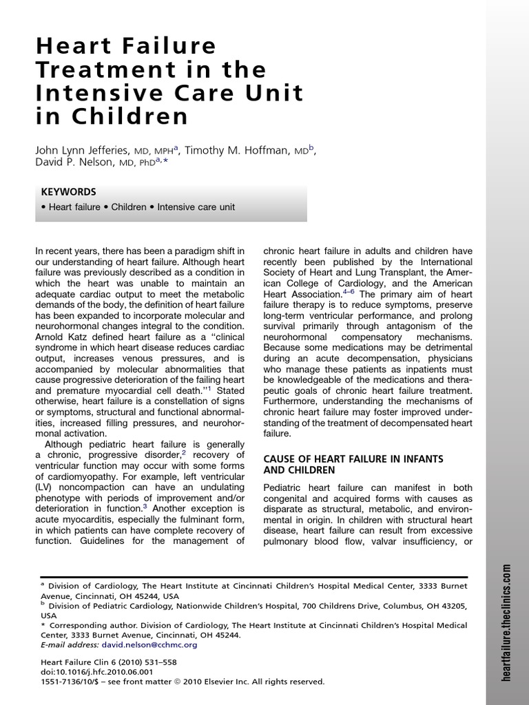 Heart Failure Treatment in The Intensive Care Unit in Children | PDF ...