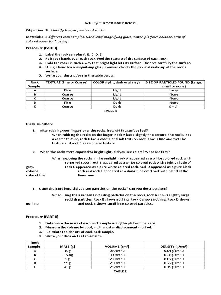 Activity 2 Rocks And Minerals Pdf Rock Geology Density