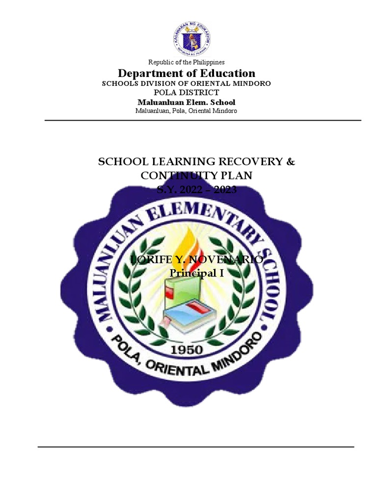 School RECOVERY PLAN Maluanluan ES PDF