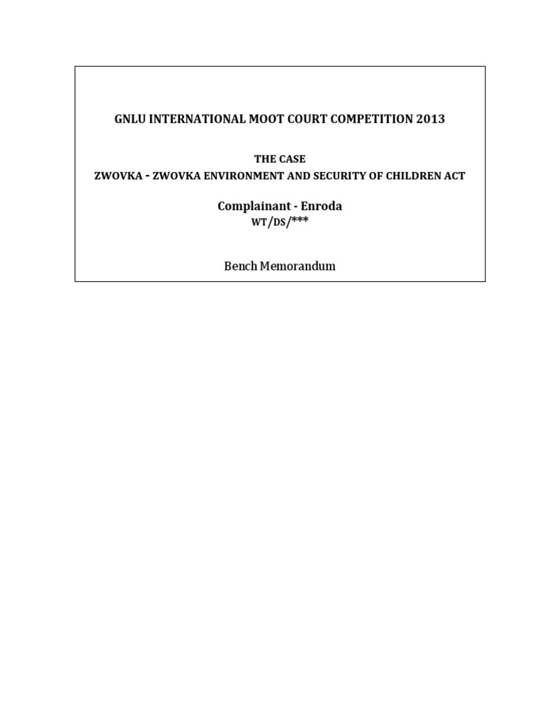 Bench Memo 2013 PDF World Trade Organization General Agreement On