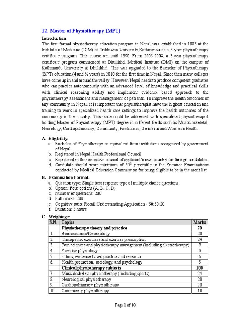 Master of Physiotherapy Syllabus Overview | PDF | Physical Therapy ...