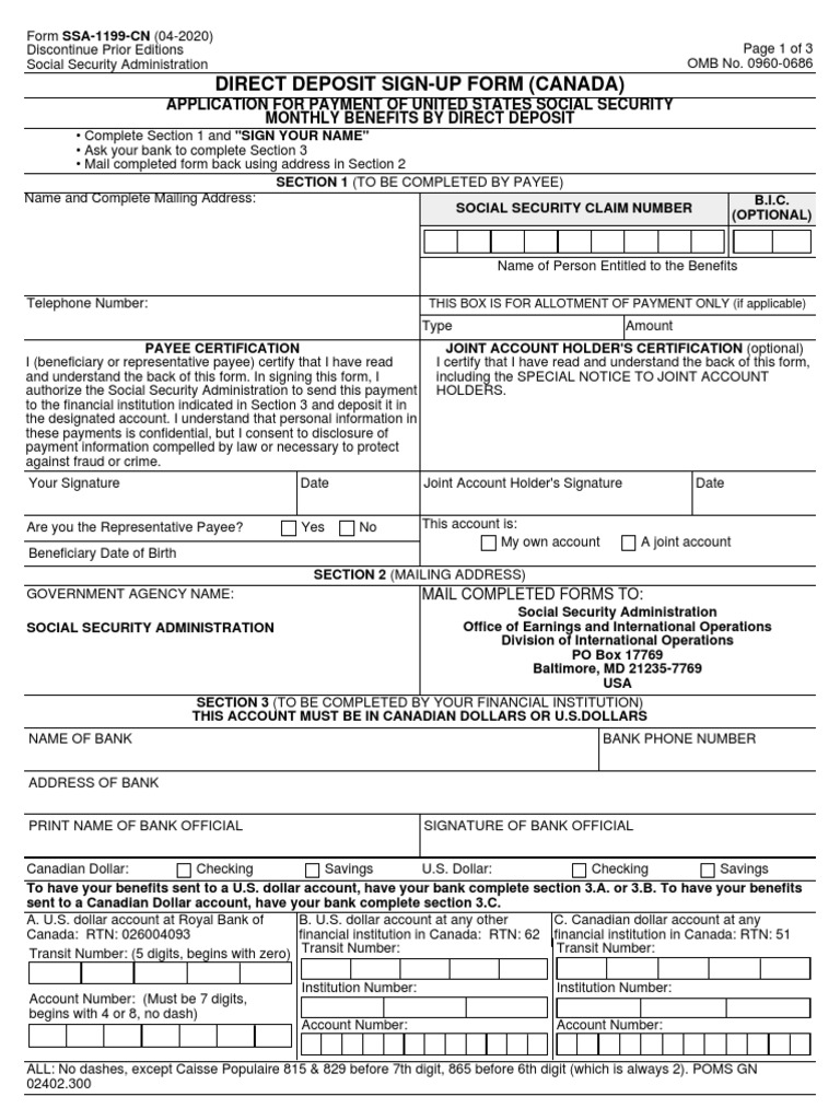 Ssa 1199 cn pdf social security administration payments