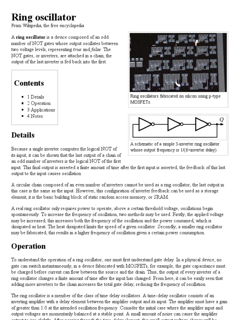 Ring Oscillator Wikipedia, The Free Encyclopedia PDF Electrical