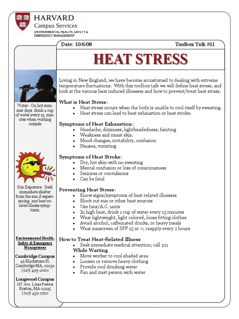 Toolbox talks heat stress english pdf