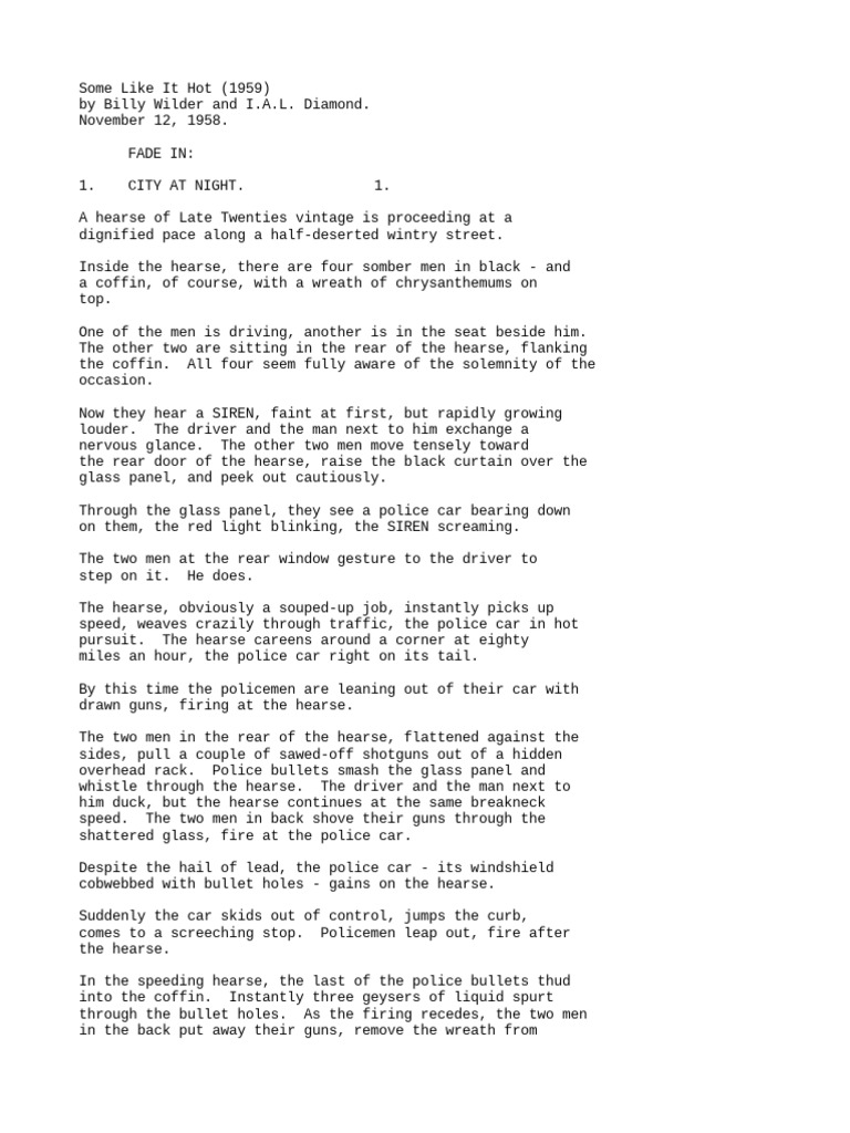 Some Like It Hot-Script | PDF | Mystery, Thriller & Crime Fiction