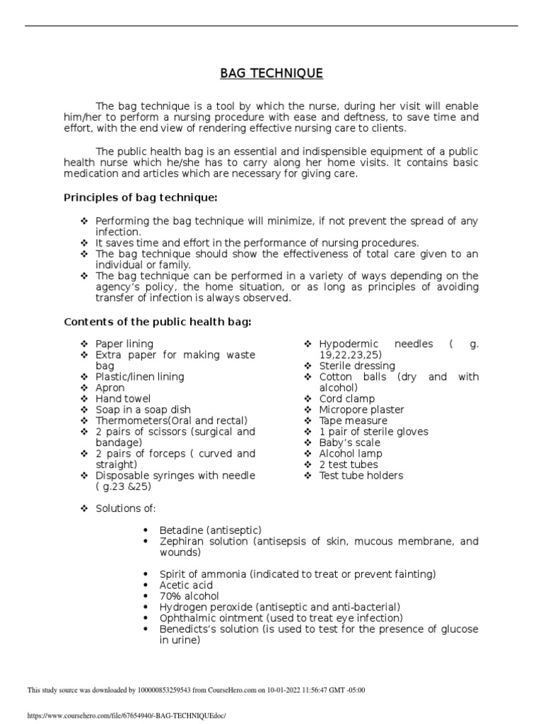 Bag Technique PDF Hand Washing Medical Specialties