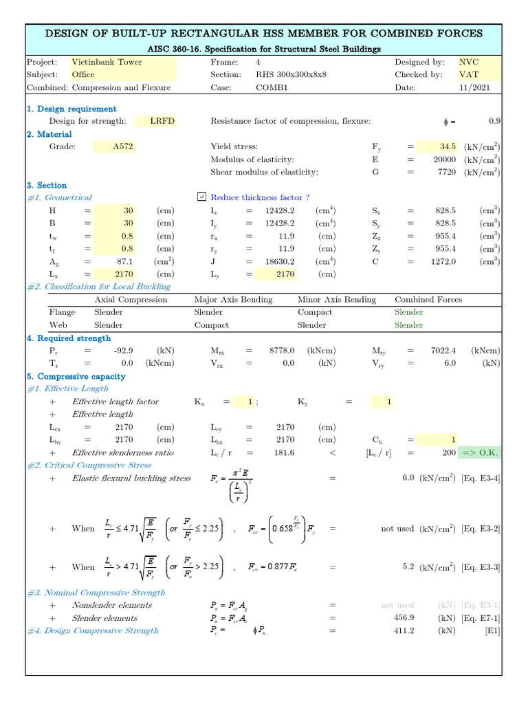 Design of BuiltUp Rectangular HSS Member For Combined Forces