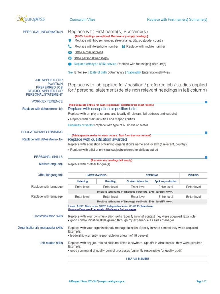 Template CV Europass | PDF | Communication | Computing