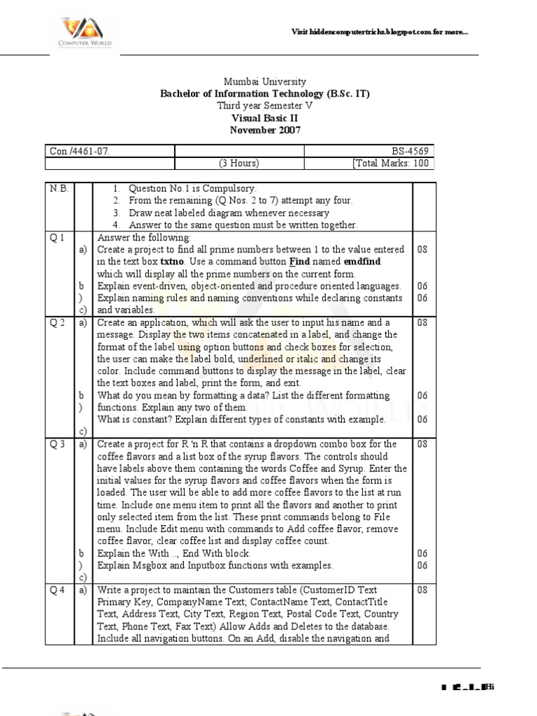 Visual Basic 2007 Project Guidelines | PDF