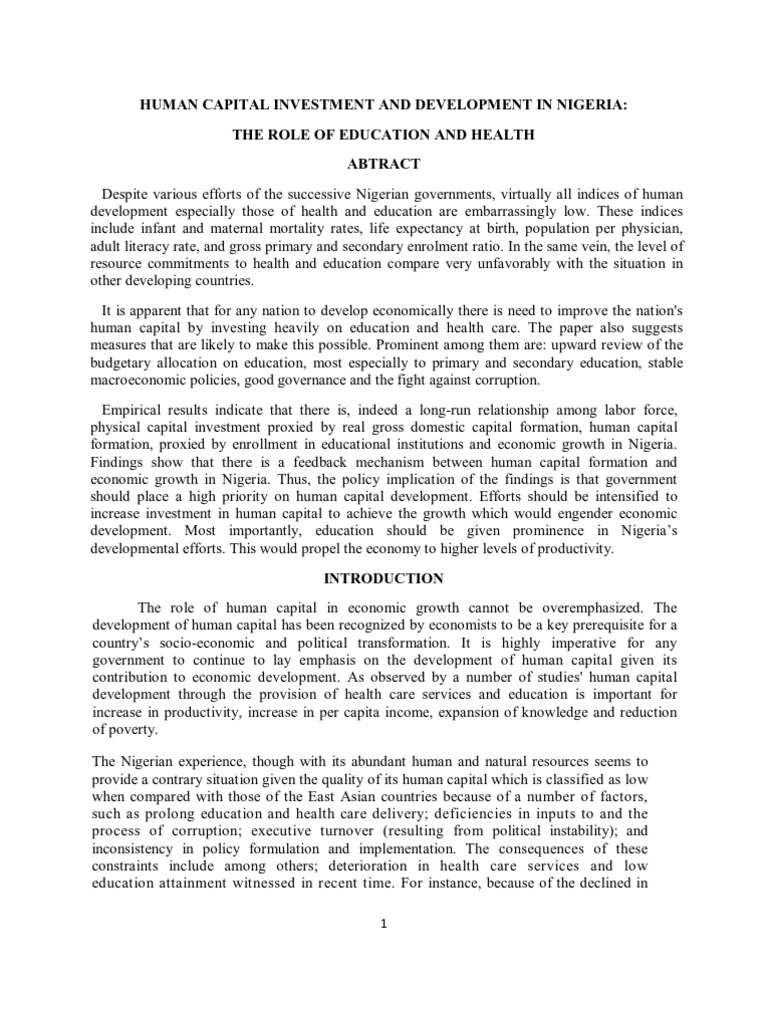 Human Capital Investment and Development in Nigeria | PDF | Human ...