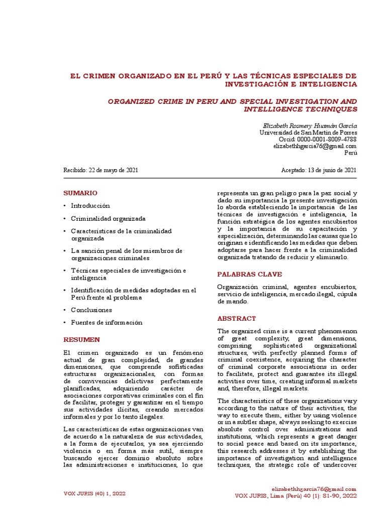 Crimen Organizado y Técnicas de Investigación en Perú | PDF | Derecho ...