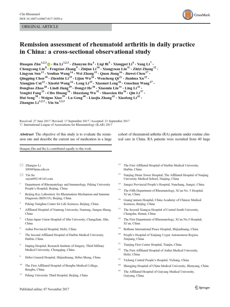 Rheumatoid Arthritis Remission in China | PDF | Rheumatoid Arthritis ...