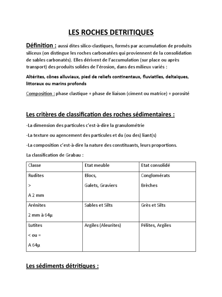Les Roches Sédimentaires Détritiques | PDF | Grès | Argile