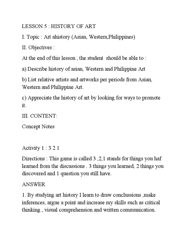 LESSON 5 and 6 In art PDF Art History Reading Comprehension