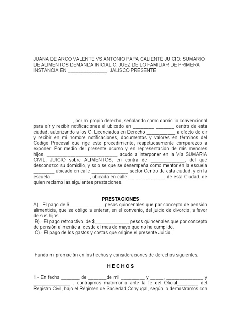 Demanda de Juicio de Alimentos | PDF