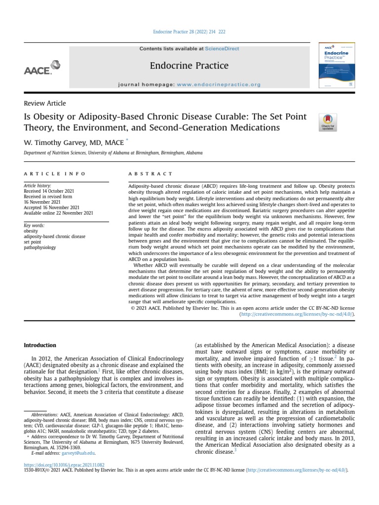 Is Obesity or AdiposityBased Chronic Disease Curable The Set Point Theory, The Environment