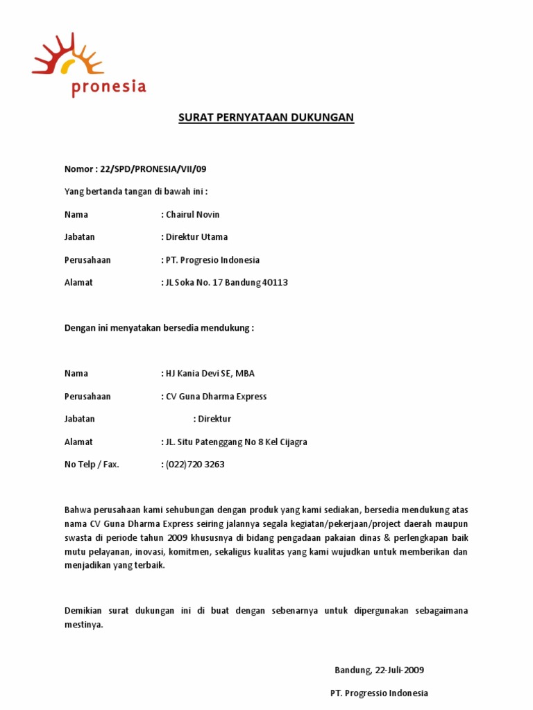 Contoh Surat Jaminan Purna Jual