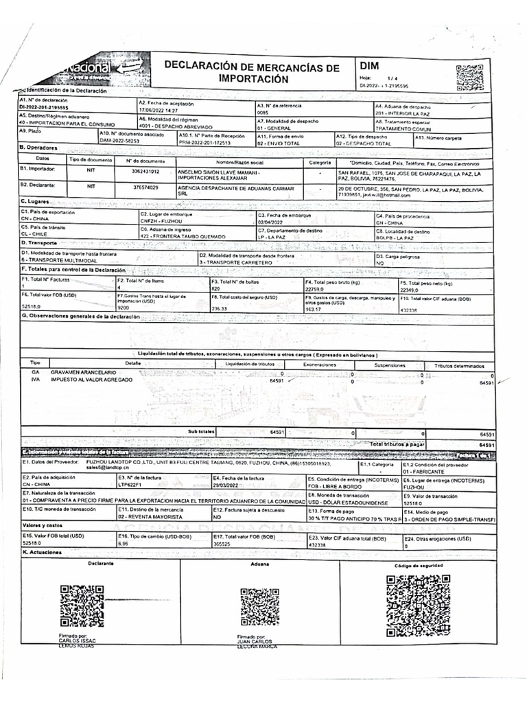 Póliza de Importación Dim | PDF