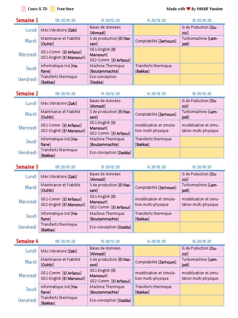 Emploi du temps S5 - Cours et TD | PDF | Informatique | Âge de l ...