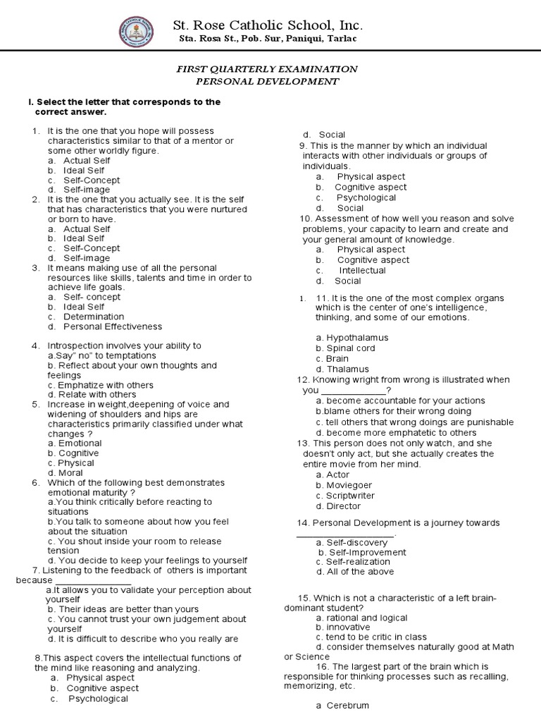 Perdev Exam 1st Quarter | PDF | Thought | Adolescence