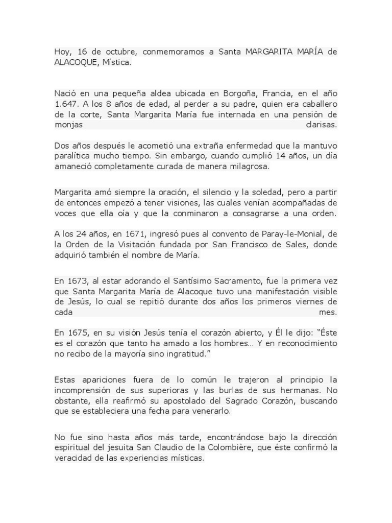 Octubre 16 Santa Margarita Maria de Alacoque PDF Iglesia Católica