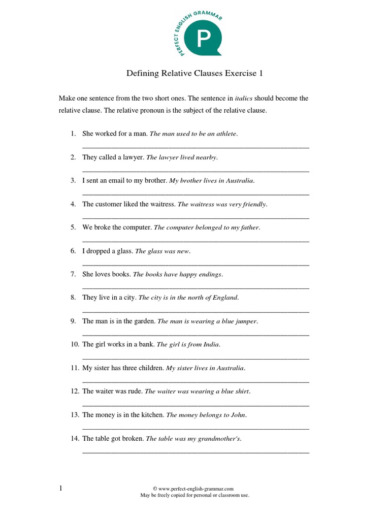 Relative Clauses Exercise 1 | PDF | Waiting Staff | Human Communication