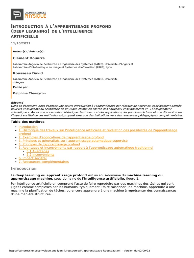 Introduction au Deep Learning en IA | PDF | Apprentissage automatique ...