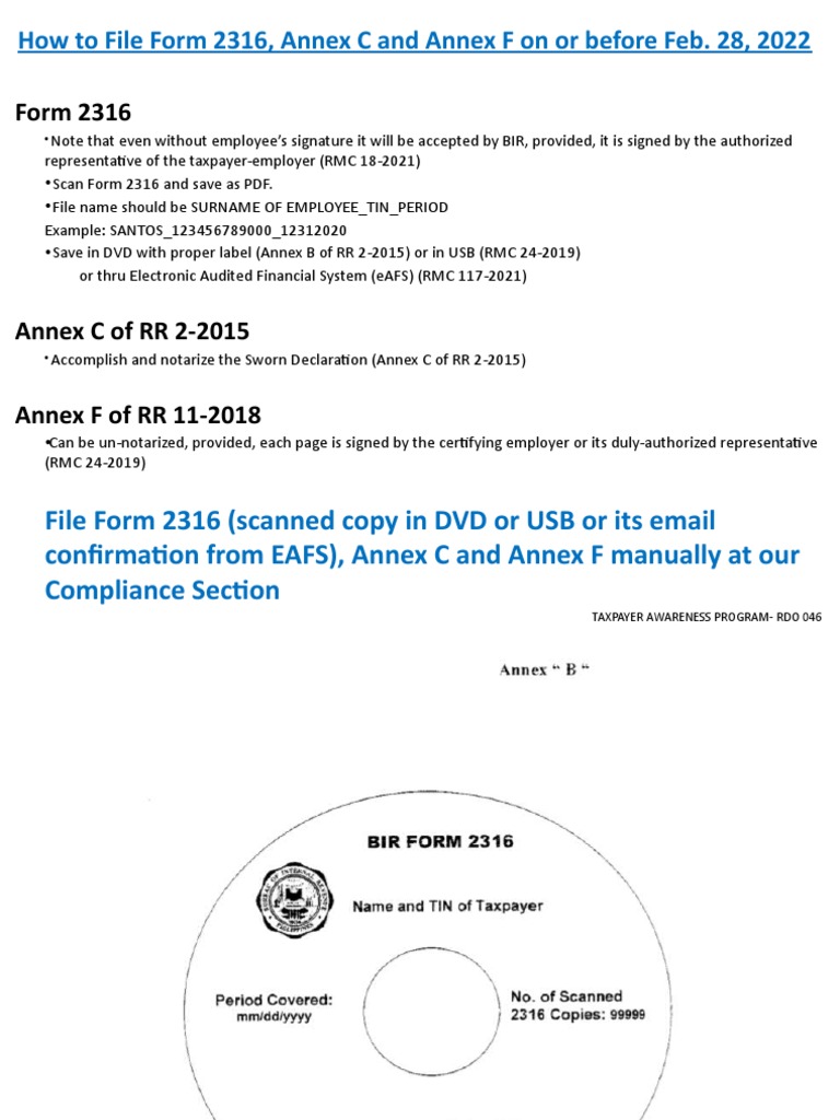 How to file form 2316 and annex f pdf