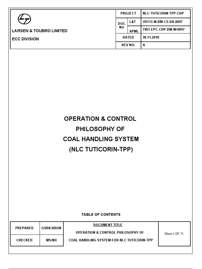 Control Philosophy for Coal Handling System | PDF | Switch | Valve