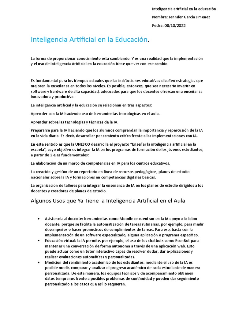 Impacto de la IA en la Educación Actual | PDF | Inteligencia artificial ...