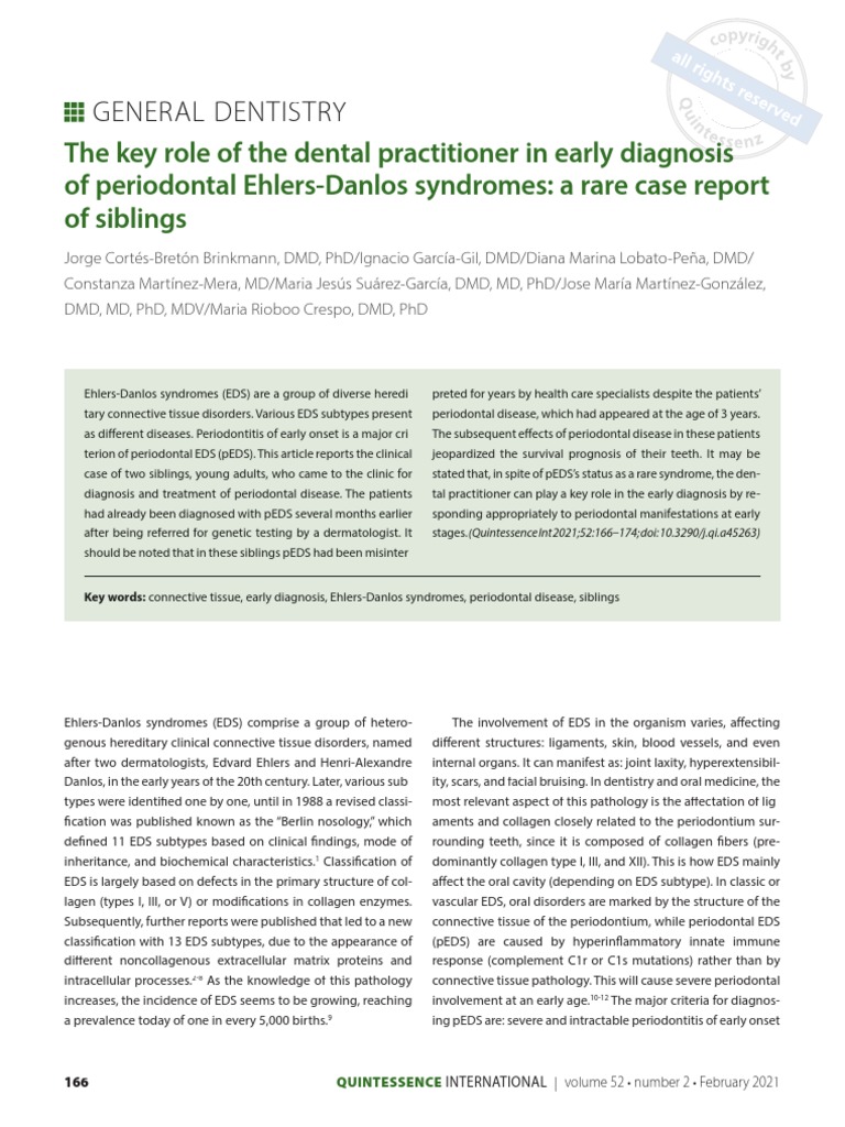 The Key Role of The Dental Practitioner in Early Diagnosis of Periodontal Ehlers Danlos